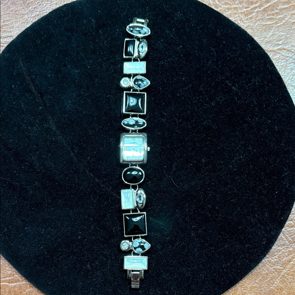Gemstar Multi Gem Silver and Black Women's Bracelet Watch